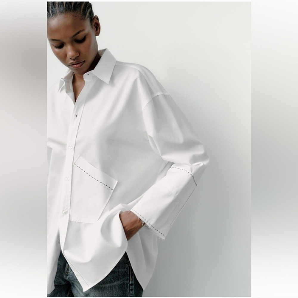 Zara oversized asymmetric pocket shirt